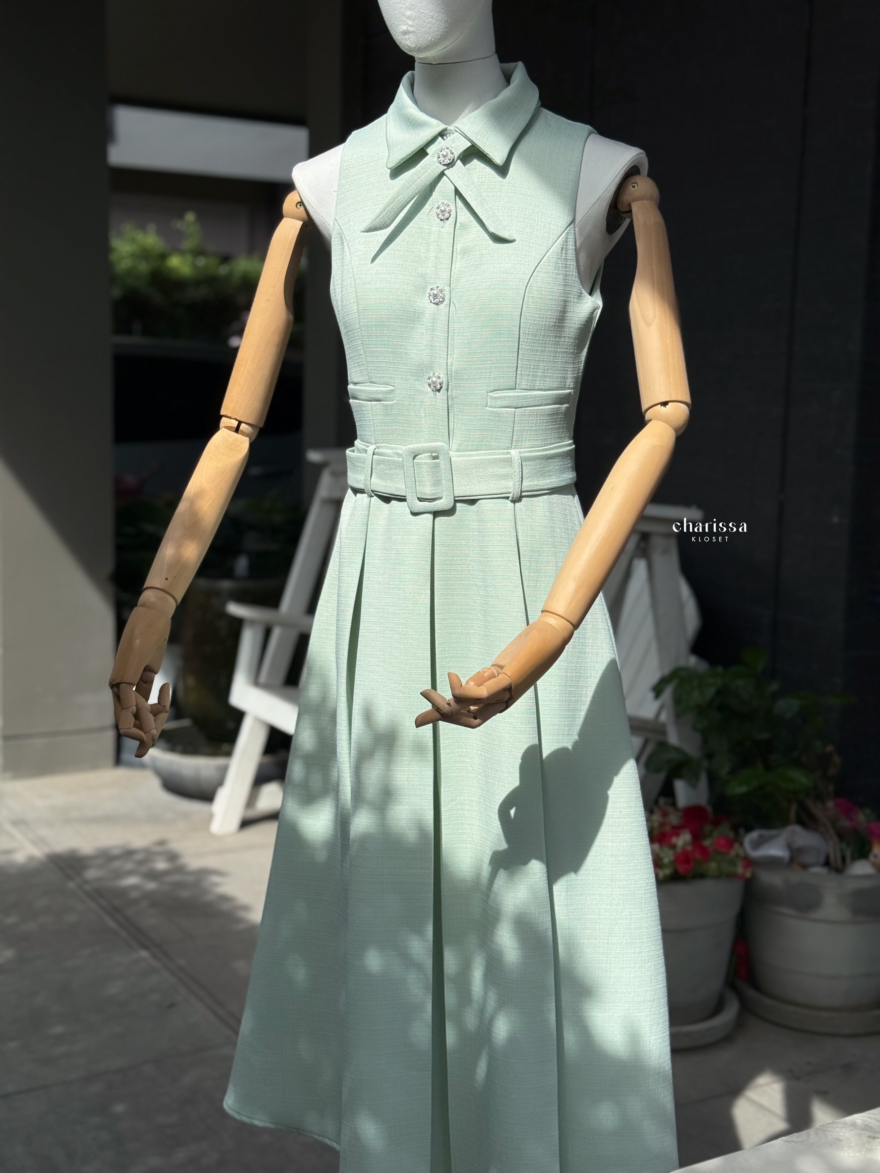 เดรสแฟชั่น เดรสผ้าพรีเมี่ยม มาพร้อมเข็มขัดและโชเกอร์