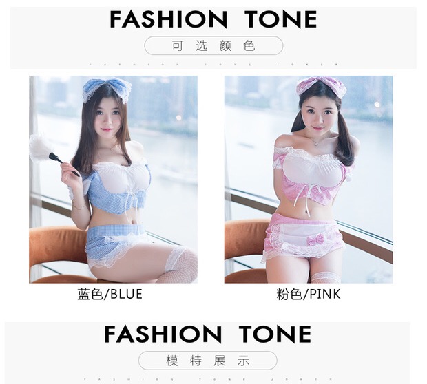 ชุดเมทสาว แสนสวย คอสเพลย์ ชุดสาวใช้ สุดเซ็กซี่สีฟ้าขาว +ผ้าคาดหัว และผ้ากันเปื้อน ในตัว สวยเก๋ น่ารักมากคะ