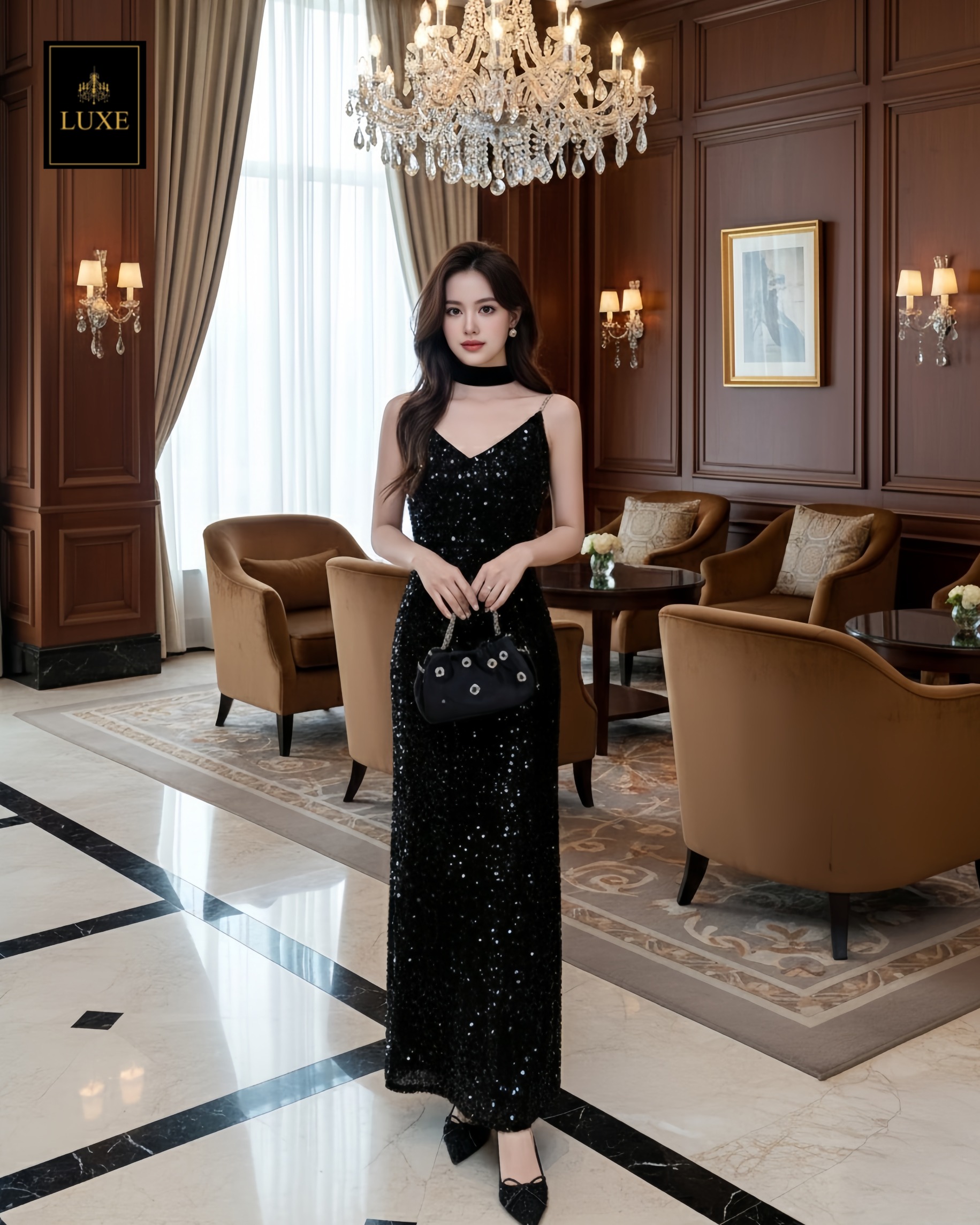 เดรสแฟชั่น เดรสเสื้อสายเดี่ยว กระโปรงยาวทางเอ