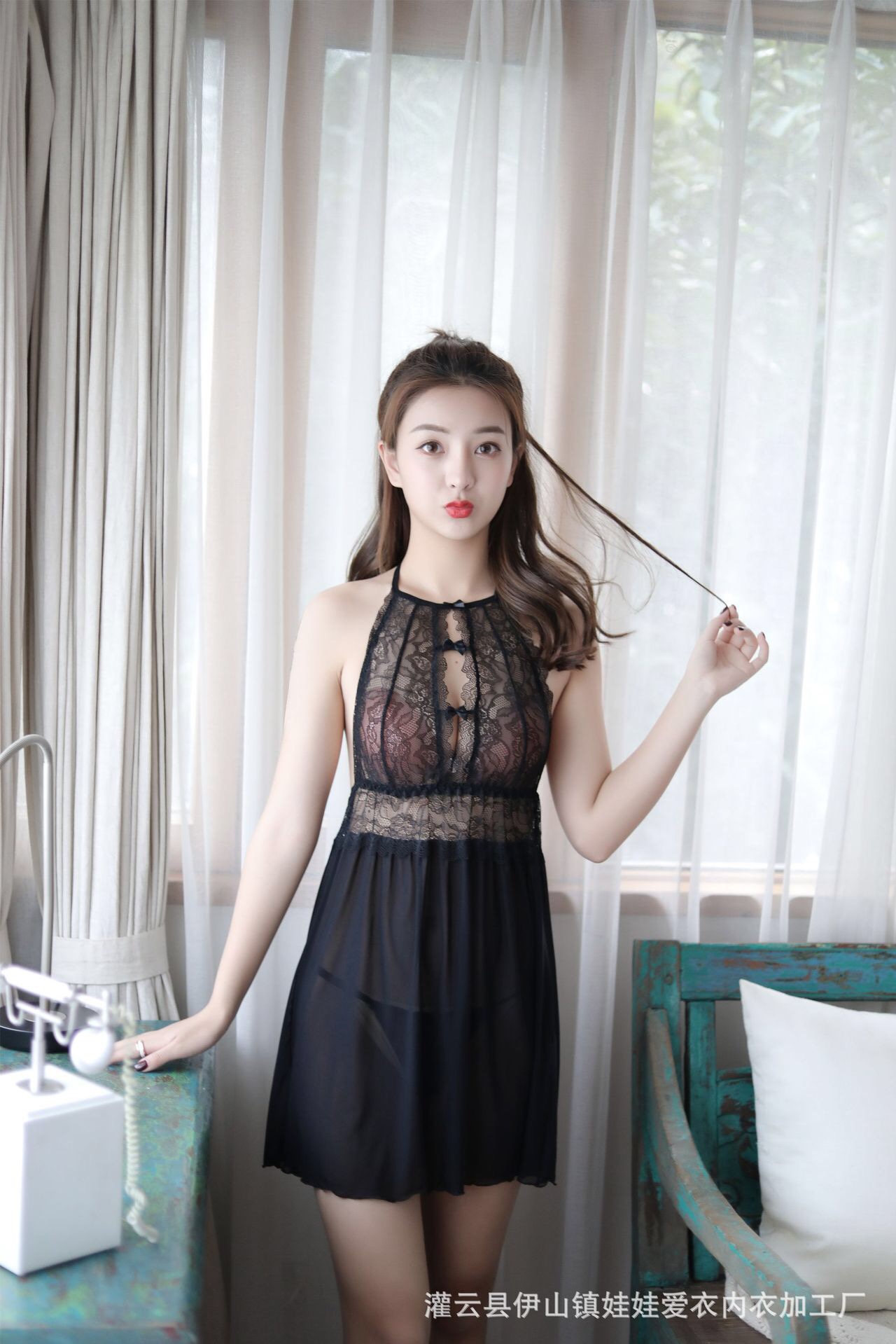 ชุดเดรส ชุดนอน ลูกไม้ ซีทรู สีดำ เนื้อผ้าลูกไม้สวยหรู งานสวย เซ็กซี่มากคะ สำเนา