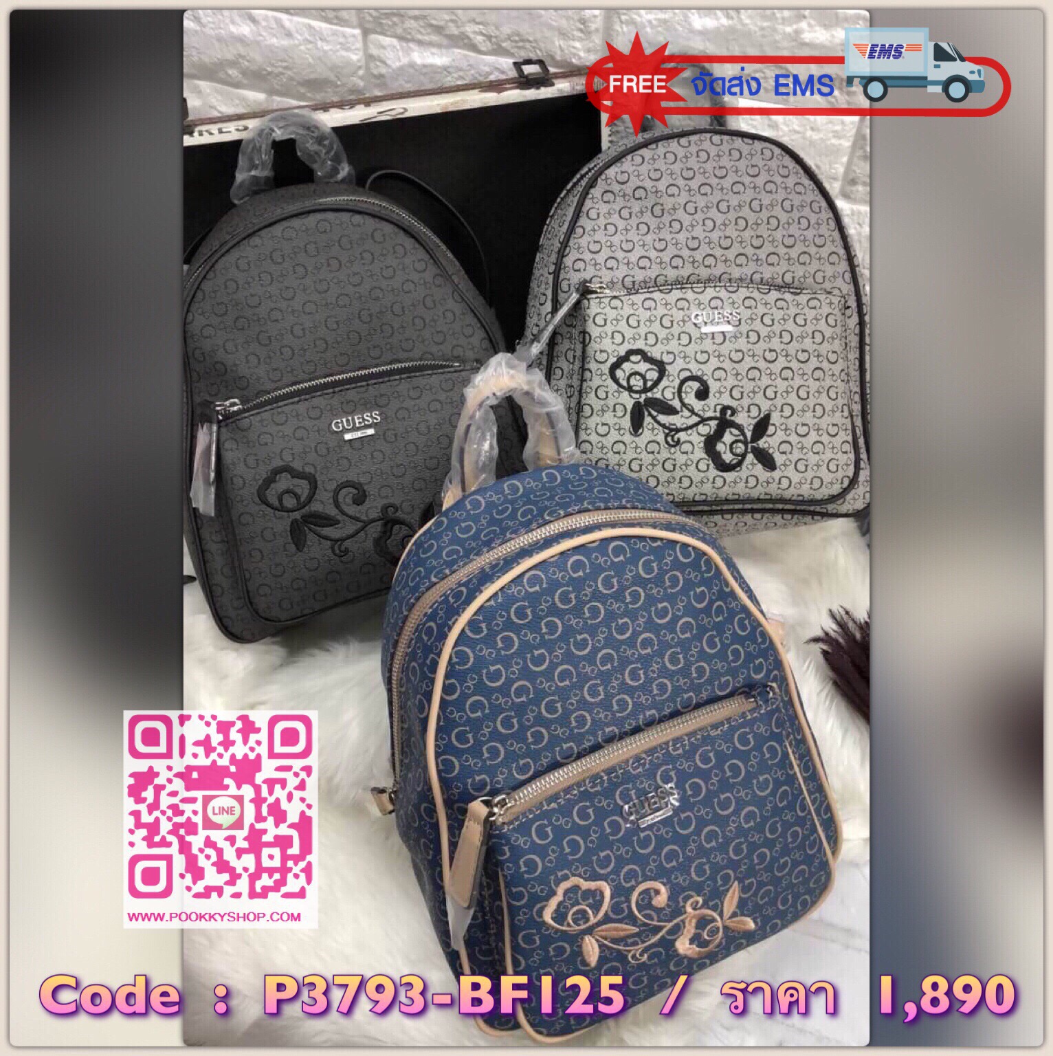 New arrival GUESS WOMEN’S CURRAN BACKPACK ONE SIZE HANDBAG พร้อมส่งค่ะ!!!! กระเป๋าสะพายหลังแบบมีหูหิ้ว Lining+Polyester 100% หนังนิ่ม น้ำหนักเบา รู้สึกได้ตอนสัมผัสนะค่ะ ออกแบบลาย Gทั้งใบ ด้านหน้าติดโลโก้แบรนด์ ปักลายดอกแบบกนกได้สวยงามมากๆค่ะ มีชีองซิปหน้า