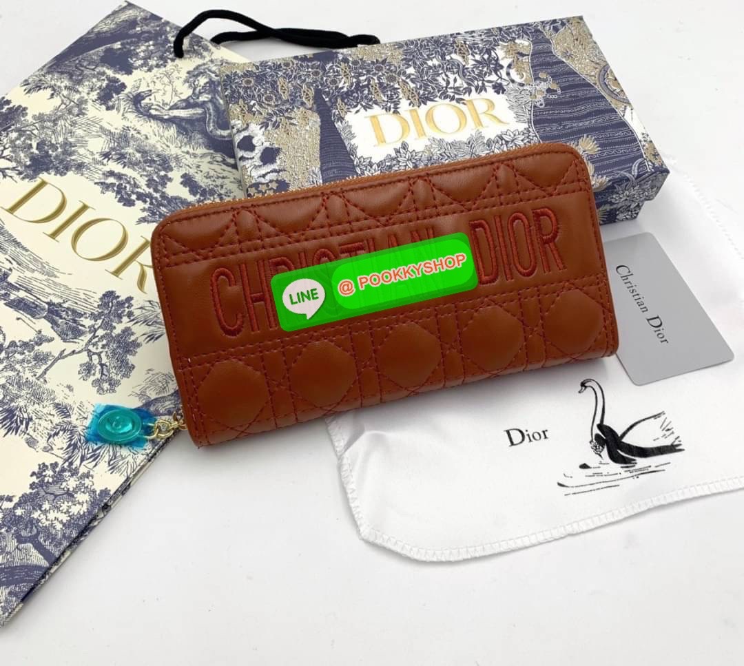 DIOR LONG WALLET 7.5” signature on the front compartments card slots patch pockets zipped pocket
