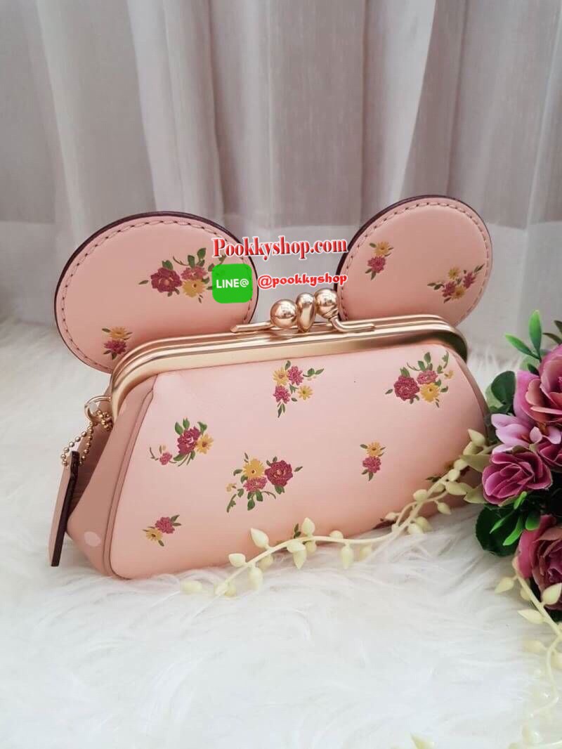 พร้อมส่ง คล้องมือมิกกี้ สีชมพู KISSLOCK WRISTLET WITH FLORAL MIX PRINT AND MINNIE MOUSE EARS COACH F29360 VINTAGE PINK MULTI/LIGHT GOLD