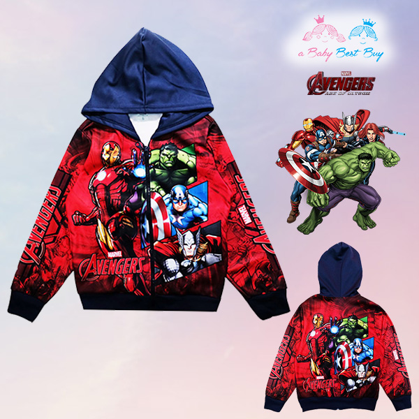 ฮ "( S-M-L-XL ) เสื้อแจ็คเก็ต เสื้อกันหนาว เด็กผู้ชาย สกรีนลาย The Avengers สีแดง รูดซิป มีหมวก(ฮู้ด) ใส่คลุมกันหนาว กันแดด สุดเท่ห์ ใส่สบาย ลิขสิทธิ์แท้ (ไซส์ S-M-L-XL )