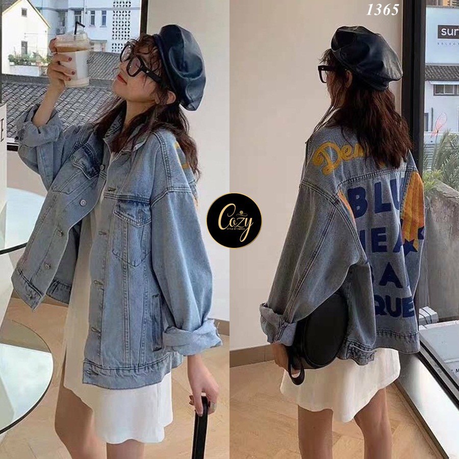 เสื้อแฟชั่น เสื้อยีนส์ฟอกแขนยาวทรง Oversize กระดุมปั๊มปลายแขน อกผ่าหน้าติดกระดุมปั๊ม 6 เม็ด