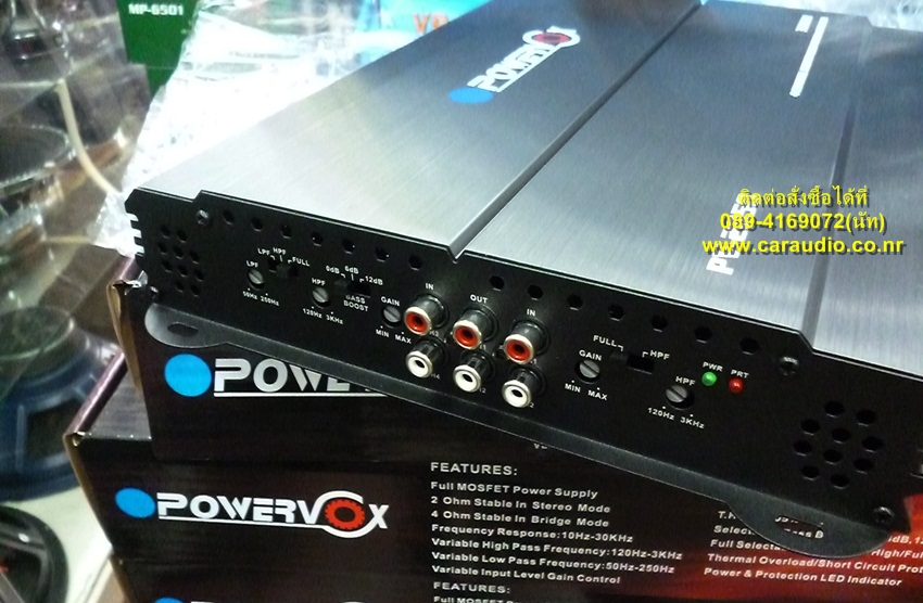 ด้านข้างของ เพาเวอร์แอมป์รถยนต์ 4 CH ยี้ห้อ POWERVOX กำลัง 3000W ลดราคาพิเศษ