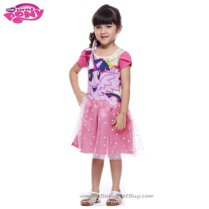 ฮ ( 4-6-8-10 ปี ) ชุดเดรส My Little Pony สีชมพู แขนสั้น ลายทไวไลท์ สปาร์เคิล ลิขสิทธิ์ฮาสโบแท้ โพนี่แท้ (สำหรับเด็ก4-6-8-10 ปี)