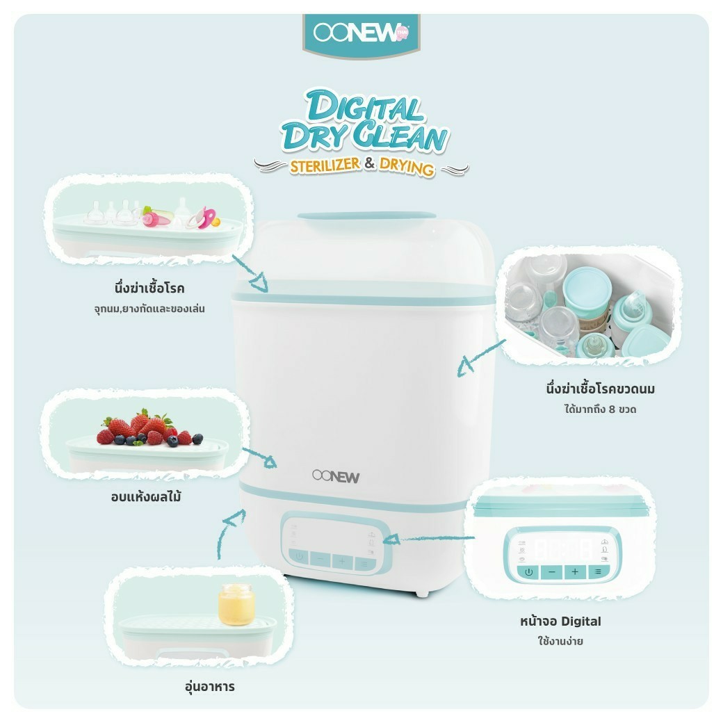 OONEW เครื่องนึ่งขวดนมพร้อมอบแห้งดิจิตอล รุ่น Dry Clean