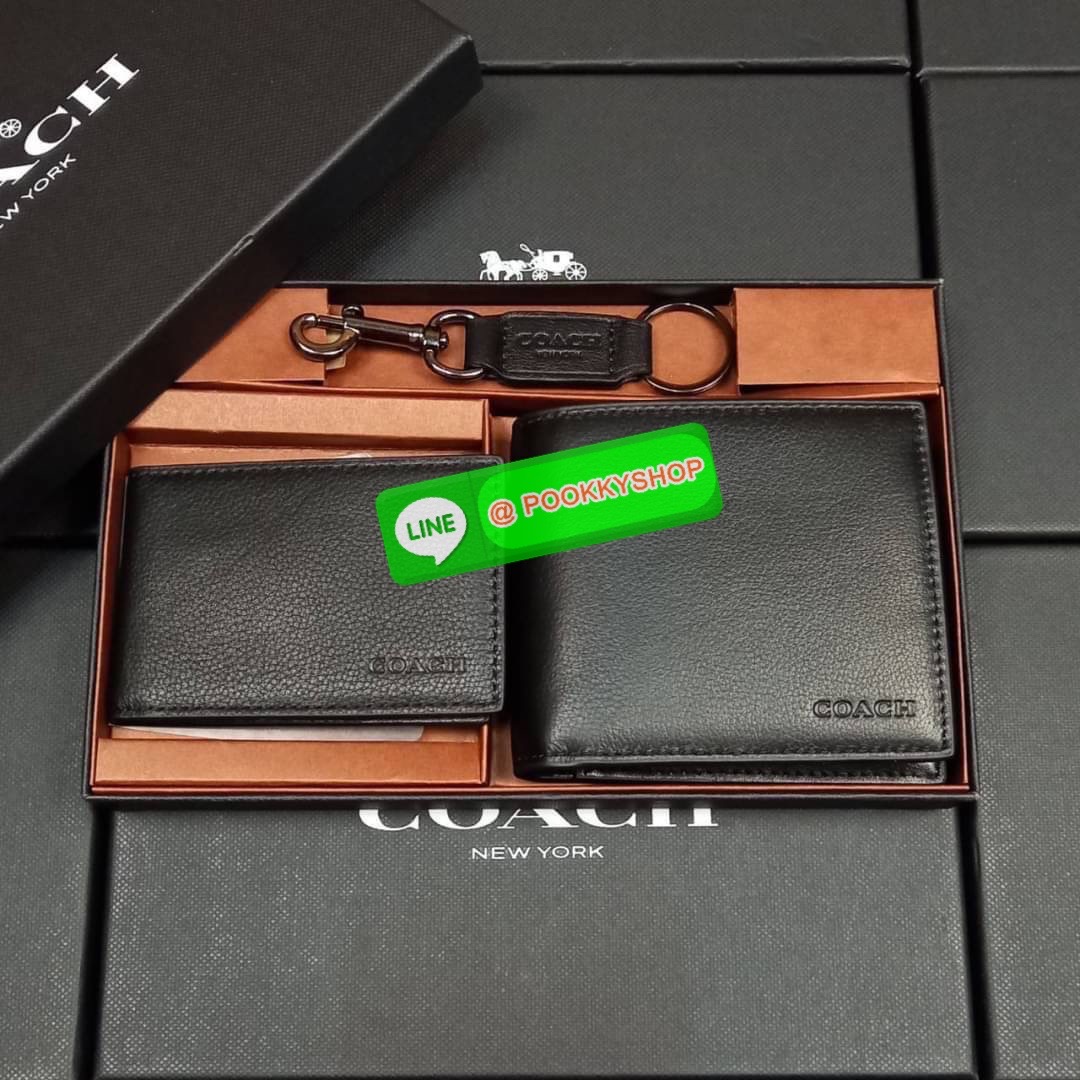 NEW IN💥>>มีกันหรือยัง ใช้แล้วหล่อมากน้า😎//>>COACH 3-IN-1 WALLET WITH VARSITY STRIPE WITH KEY FOB LIMITED BOX (COACH F24649)🍁กระเป๋าสตางค์ มี ID ใบลูก สำหรับใส่บัตรแยก มีพวงกุญแจ ใช้แล้วดูหล่อสุดๆ🔸️**จะใช้เอง หรื