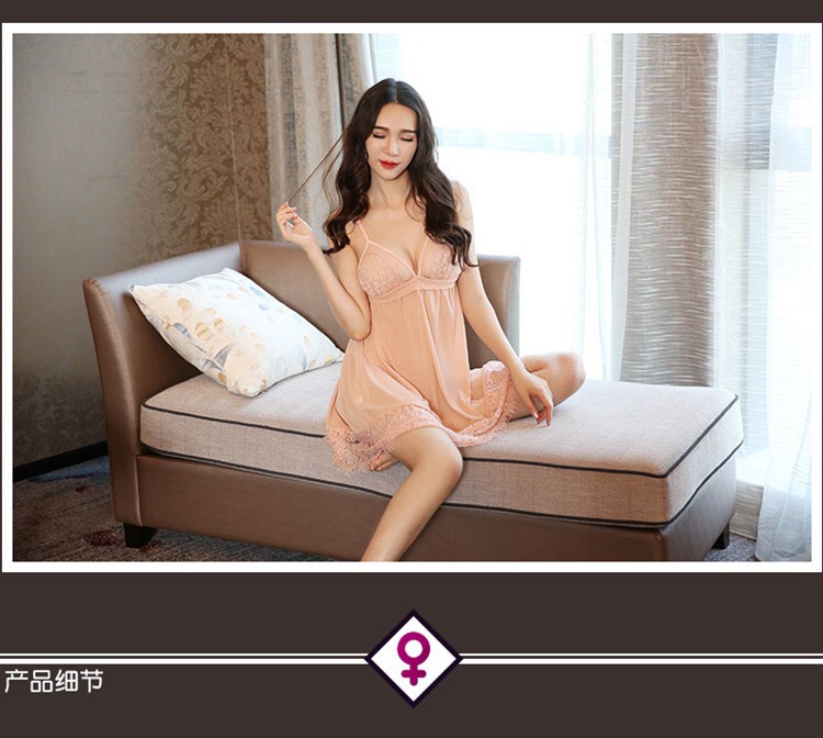 ชุดนอน เดรสซีทรู สีพีช แต่งลูกไม้ซีทรู เนื้อผ้าสวย ทิ้งตัว คุณหนูมากๆคะ