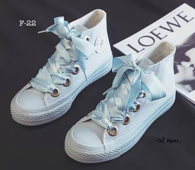 รองเท้าผ้าใบหุ้มข้อสไตล์แบรนด์ สายผูกโบว์ งานน่ารักเกาหลีมากกก มี 3 สี