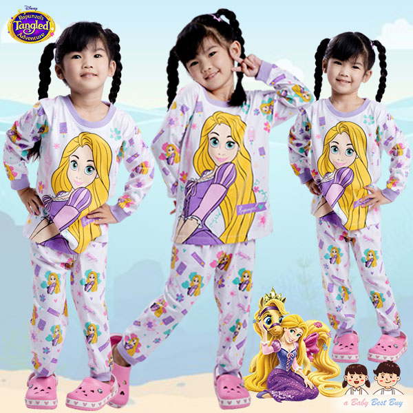 ฮ ( S-M-L-XL ) ชุดนอนเด็ก Disney Rapuzel เสื้อแขนยาวสีขาว กางเกงขายาวสีขาวสุดน่ารัก ดิสนีย์แท้ ลิขสิทธิ์แท้ (สำหรับเด็กอายุ 2-8 ปี)