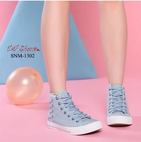 แบบใหม่พร้อมส่ง SNM-1302 รองเท้าผ้าใบแฟชั่นหุ้มข้อนำเข้า วินเทจสไตล์เกาหลี วัสดุผ้าแคนวาสอย่างดี คุณภาพดี แมทกับชุดง่าย ทรงสวยฮิตขนาดนี้ รีบจองกันนะคะสาวๆ