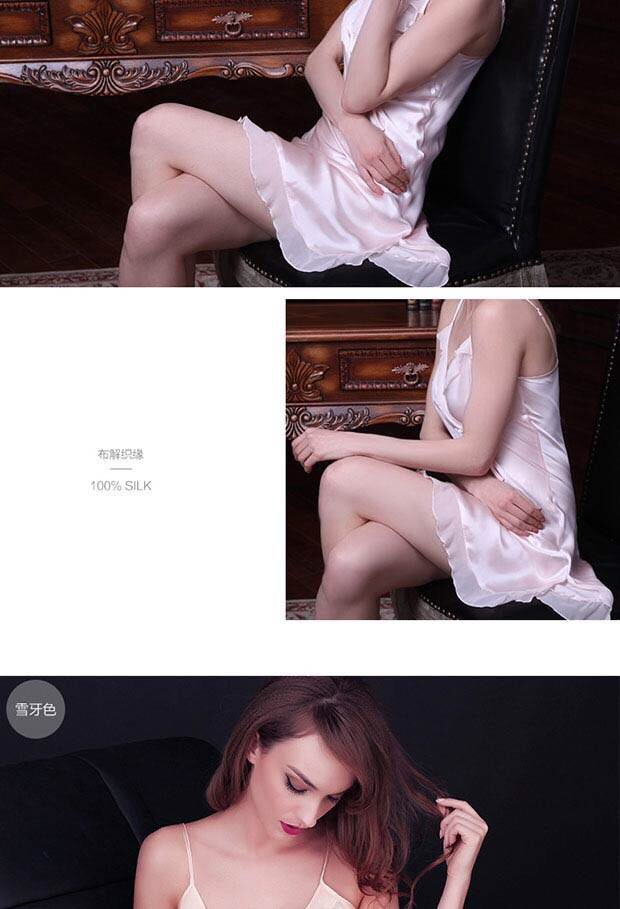 ชุดนอนผ้าไหม สีชมพูอ่อน เนื้อผ้าหรู แต่งระบายช่วงอก