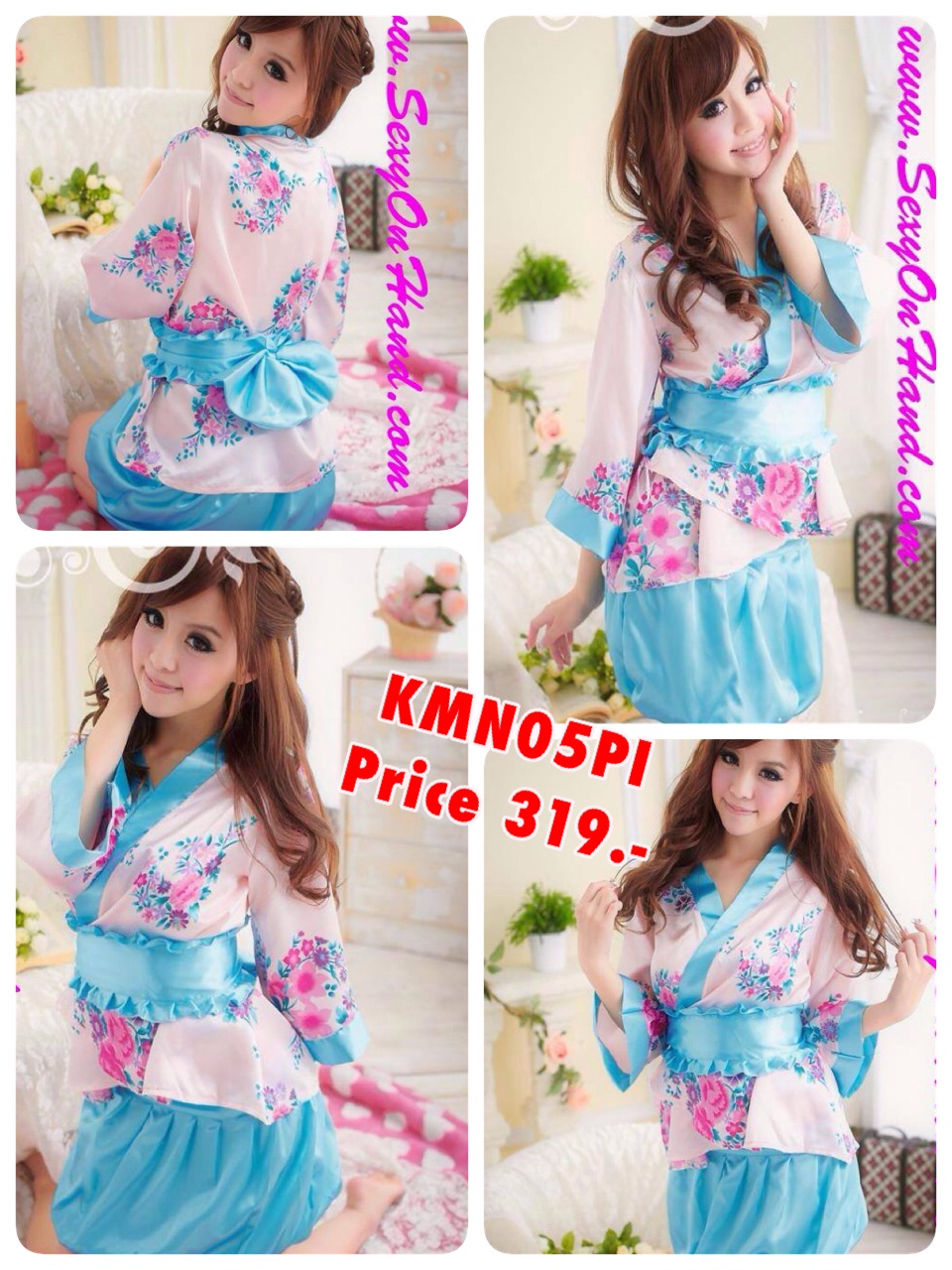 ชุดยูกาตะ กิโมโน เสื้อคลุมญี่ปุ่น กิโมโนสั้น ชมพูอ่อน -ฟ้า กระโปรงฟ้าทรงบอลลูน น่ารักใสๆ หวานๆ ชวนให้ค้นหา + ที่รัดเอว และ G-string เข้าชุดคะ