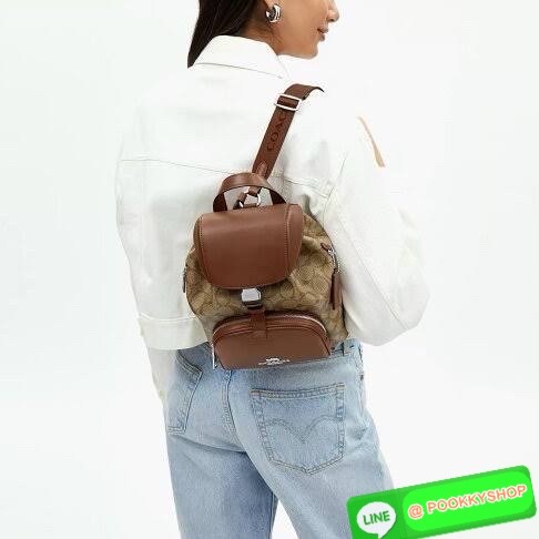 COACH PACE BACKPACK COACH CR100 | Refined calf leather | Inside zip and multifunction pockets | Drawstring and speedclip closures, fabric lining | Handle with 3" drop | Outside zip pocket | Outside zip access to interior |