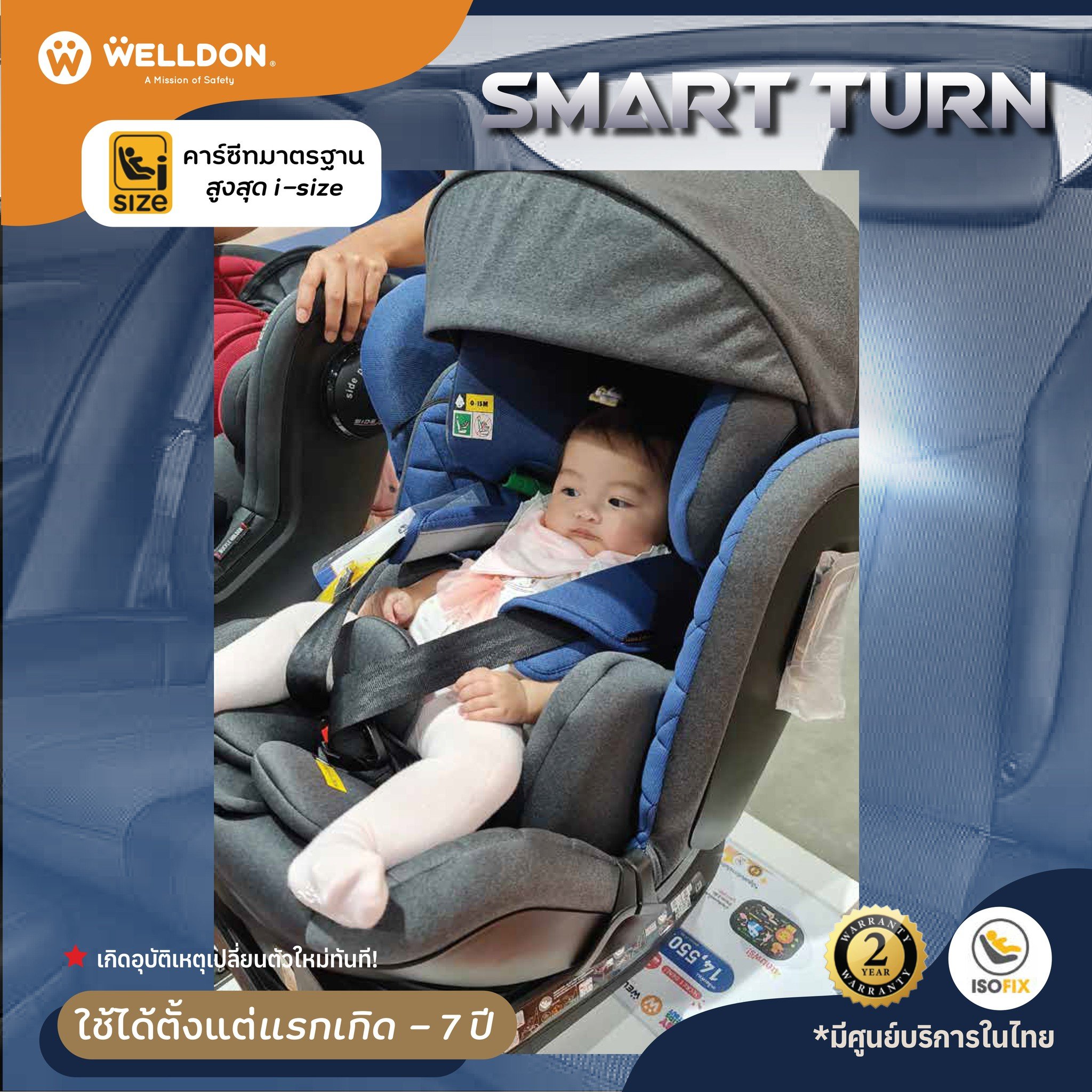 Welldon Smartturn Classic (ใช้ได้ตั้งแต่แรกเกิด - 7 ปี) หมุนได้360 องศา มาตรฐาน R-129 ระบบ Safety แบบ Manual Lock