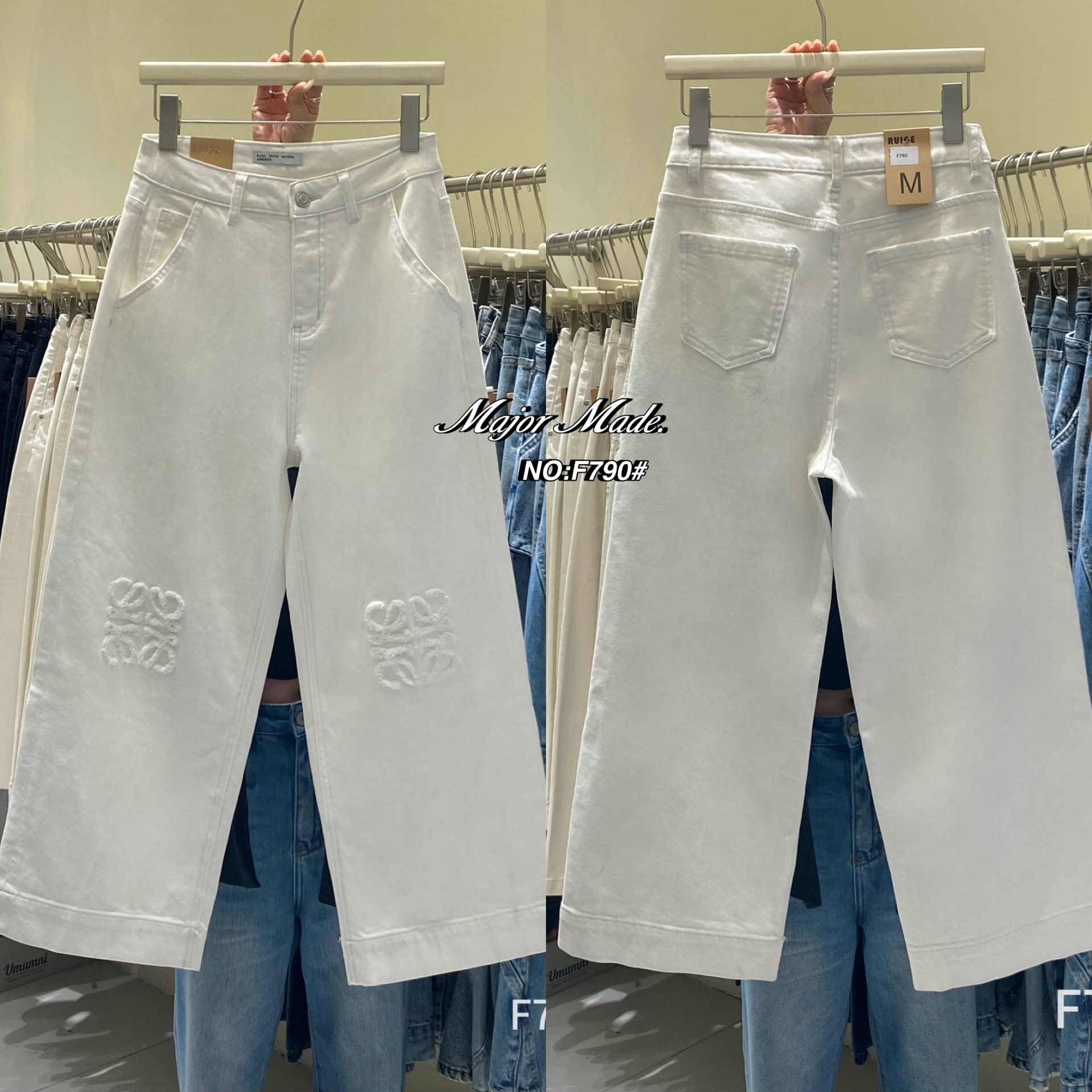 กางเกงแฟชั่น No. RGF790# -กางเกงยีนส์สีขาวขา9ส่วน ทรงมาใหม่คะ ทรงนี้ปีนี้มาแรงมากค่ะ