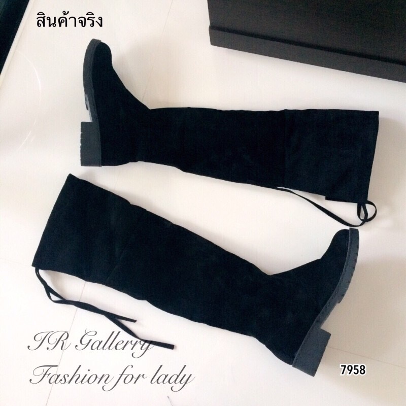 แบบขายดี !!! พร้อมส่ง บูทยาวคลุมเข่า แบบสวมวัสดุหนังกลับนิ่ม ผูกโบว์ด้านหลัง ด้านในซับขนนุ่มๆใส่แล้วอุ่นเท้า พื้นกันลื่นหนา 1 นิ้ว ใส่เที่ยวต่างประเทศ โดดเด่นสะกดทุกสายตาจร้า!!!