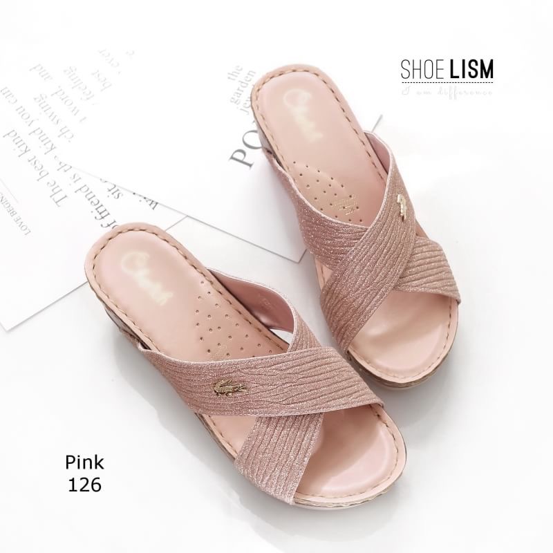 พร้อมส่ง รองเท้าส้นเตารีดหน้าไขว้ สไตล์ลำลองแบบสวมหนังกลิตเตอร์ นิ่มแบบสวมไขว้