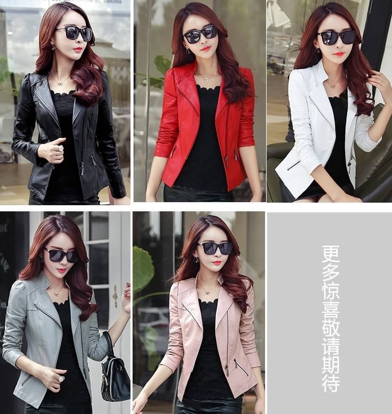 เสื้อผ้าแฟชั่นนำเข้า : เสื้อแจ็คเก็ต เสื้อหนังแฟชั่น พร้อมส่ง สีชมพูกะปิ คอจีน ดีเทลด้วยปกโฉบเฉี่ยว แต่งกระเป๋าหลอกด้วยซิบรูด สุดเท่ห์ หนัง PU คุณภาพดี หนังเนื้อนิ่มหน้าใส่ แต่งผ้าซับใน