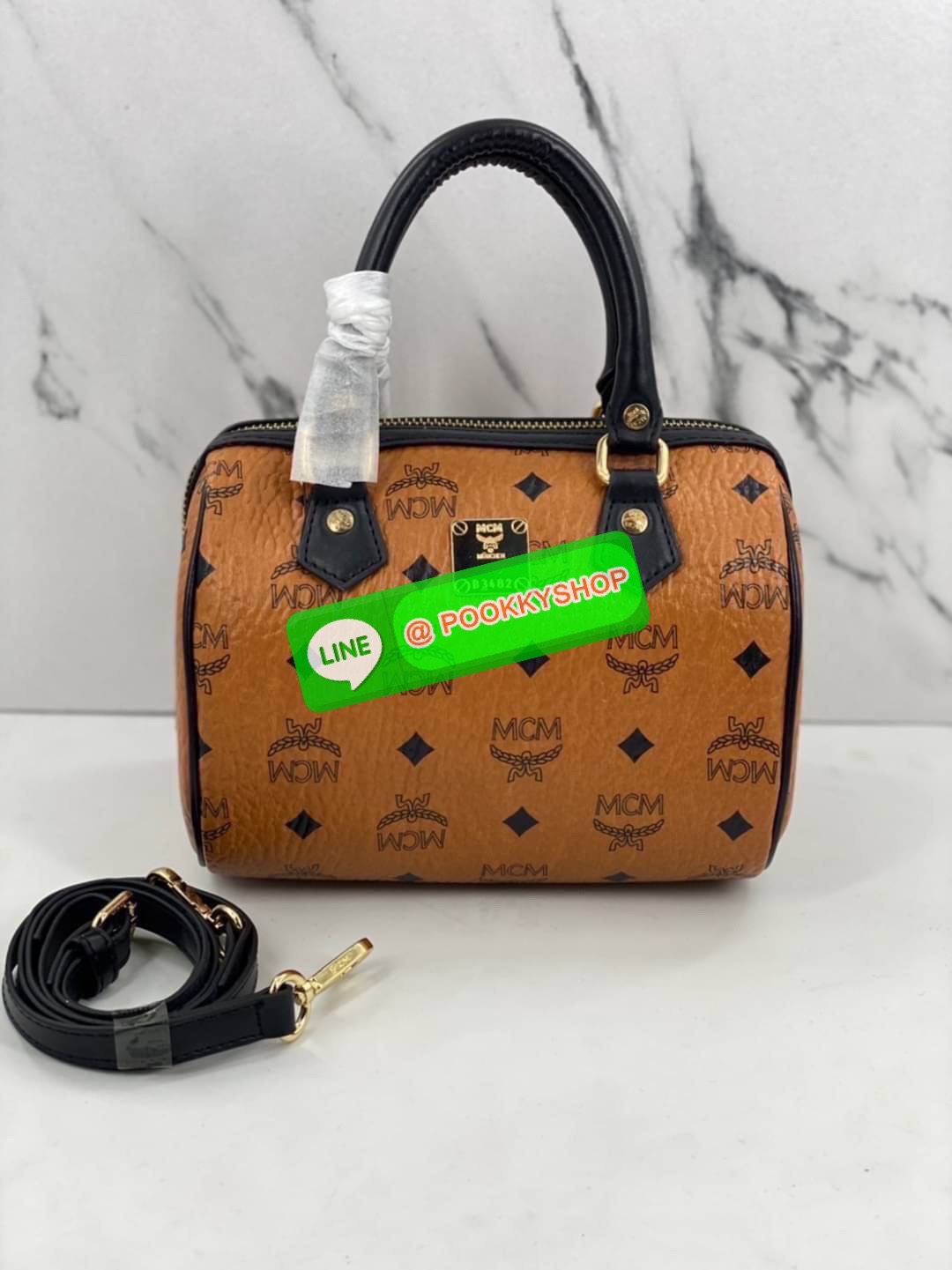 MCM VISETOS ORIGINAL ESSENTIAL BOSTON BAG COGNAG