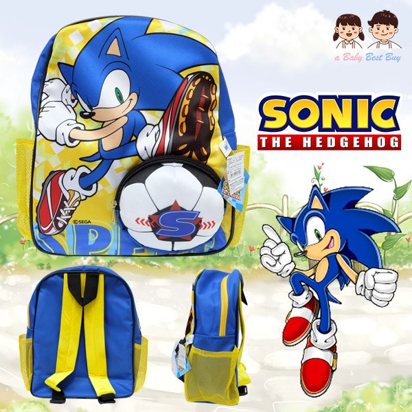 ฮ Sonic the hedgedog'Sonic the hedgedog Backpack - กระเป๋าเป้สะพายหลัง ลายโซนิค กระเป๋านักเรียน ของแท้ ลิขสิทธิแท้ (14 นิ้ว)