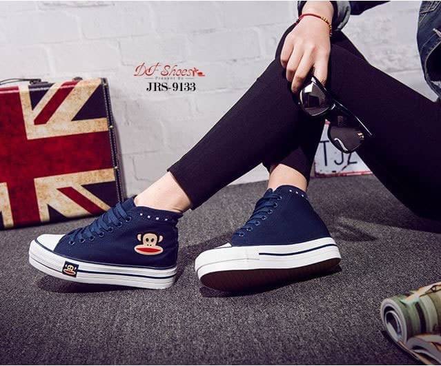 สินค้าพร้อมส่ง รองเท้าผ้าใบแพลตฟอร์มนำเข้า Style Paul Frank น่ารัก วัสดุผ้าแคนวาส ส้นหนัง PU พื้นรองเท้าพื้นยางไม่ลื่นจ้า เสริมส้นด้านใน สาวแนวสปอร์ตห้ามพลาดจ้า