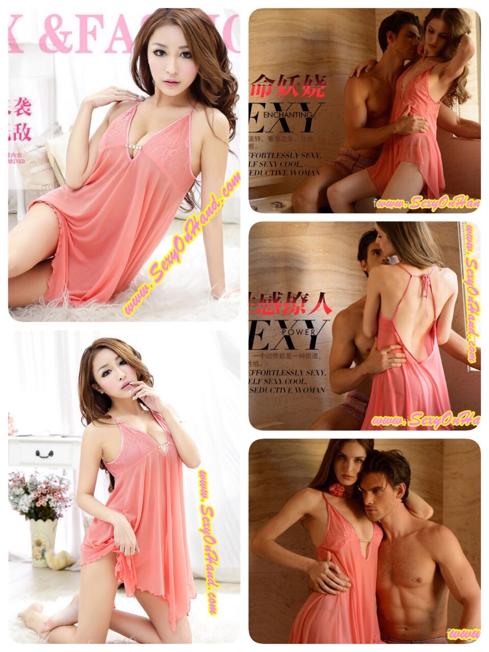 เซ็กซี่ ชุดนอนซีทรู สีโอรส แต่งลูกไม้ซีทรู ติดสายเพชรกลางอก ชาย ระดับ แต่งสายผูกด้านหลัง เย้ายวนมากๆเลยคะ เนื้อผ้าทิ้งตัว สวยหรู +G-string ขนาด Free size