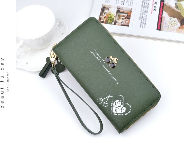 Purse Bags Wallet For Women Ladies Bag Long Pocket Leather กระเป๋าสตางค์ใบยาวแบบซิปรอบ CHERRY มีสายคล้องมือ