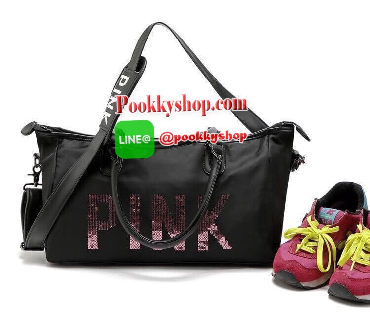 VICTORIA'S SECRET Pink travel bag กระเป๋าเดินทางใบขนาดพอดี แข็งแรงใส่ของได้เยอะ โลโก้ปักเลื่อม PINK สีชมพู