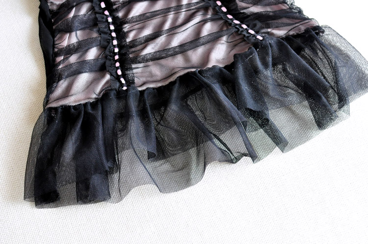 ชุดนอนซีทรู ชุดนอนเดรสสั้น สายเดี่ยว ซีทรู สีเทา แต่งทูโทน รองซับสีชมพูอ่อน เล่นขอบและระบายริบบิ้น แบบหรู งานPREMIUM SIZE 80B/75C/80C