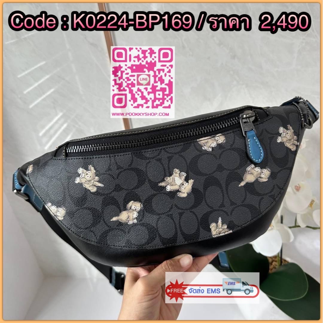 Coach Warren Belt Bag In Signature Canvas With Creature Print ( CC123) กระเป๋าคาดอกไซส์ใหญ่ลายใหม่ ปริ้นลายน้องหมา ใช้งานง่าย จุของได้เยอะ วัสดุหนังแคนวาสคุณภาพดี ทนทาน ด้านหลังเป็นหนังวัวแท้ นิ่มสวย เปิด-ปิดกระเป๋าด้วยซิป สายคาดปรับระดับได้