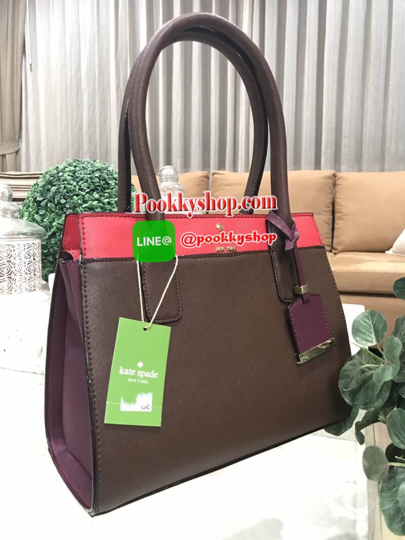 พร้อมส่งรุ่นหายาก! Kate Spade New York Women's Cameron Street Candace Satchel (Apple jelly / Merlot / Mahogany) กระเป๋าถือหรือสะพายหนัง Saffiano สวยอยู่ทรงสไตล์ PRADA รุ่นนี้โดดเด่นที่สี Multicolor สุดชิค ด้านหน้าประดับโลโก้แบรนด์อะไหล่ทอง พร้อมสายสะ