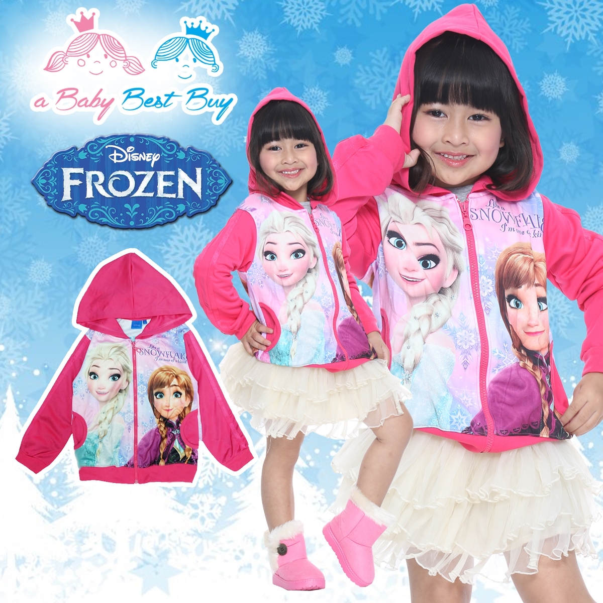 " ( Size S-M-L-XL-F ) Disney Frozen for Girl เสื้อแจ็คเก็ต เสื้อกันหนาว เด็กผู้หญิง สกรีนลาย เจ้าหญิงเอลซ่า สีชมพู รูดซิป มีหมวก(ฮู้ด) ใส่คลุมกันหนาว กันแดด ใส่สบาย ดิสนีย์แท้ ลิขสิทธิ์แท้