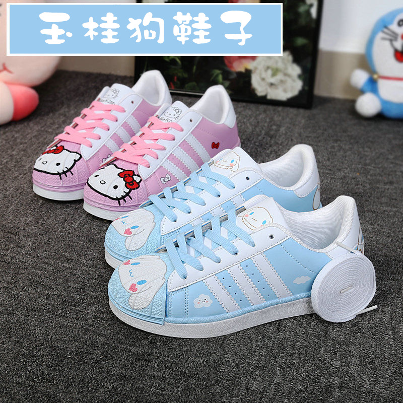 รองเท้าผ้าใบหนังหุ้มข้อ สกรีนลายน่ารัก พื้นนิ่ม ใส่สบาย