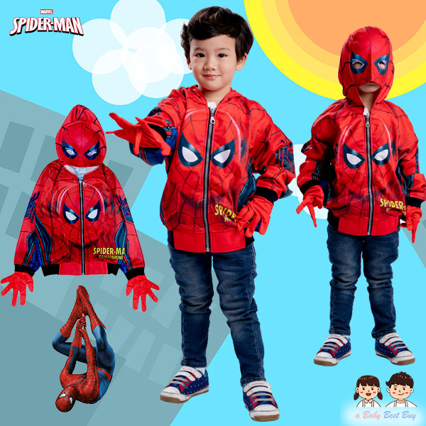 ฮ ( Size S-M-L-XL) เสื้อแจ็คเก็ต Spiderman เสื้อกันหนาว เด็กผู้ชาย สีแดง รูดซิป มีหมวก(ฮู้ด) ถุงมือ ใส่คลุมกันหนาว กันแดด สุดเท่ห์ ใส่สบาย ลิขสิทธิ์แท้ (ไซส์ S-M-L-XL )