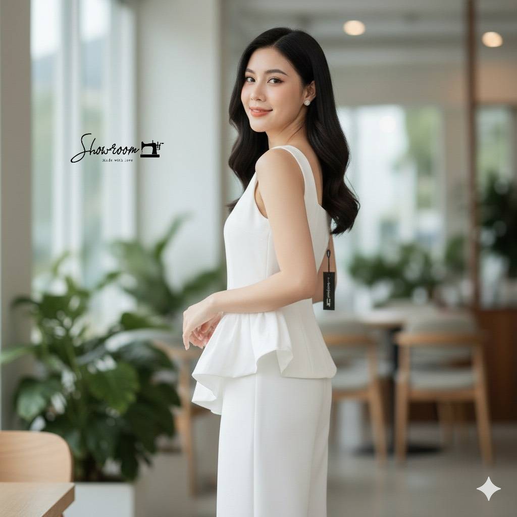 ชุดเซทแฟชั่น ตัวเสื้อชายตัดต่อระบายดูเก๋มาก กางเกงขายาวทรงสวย ใช้ผ้าอย่างดีในการตัดเย็บ