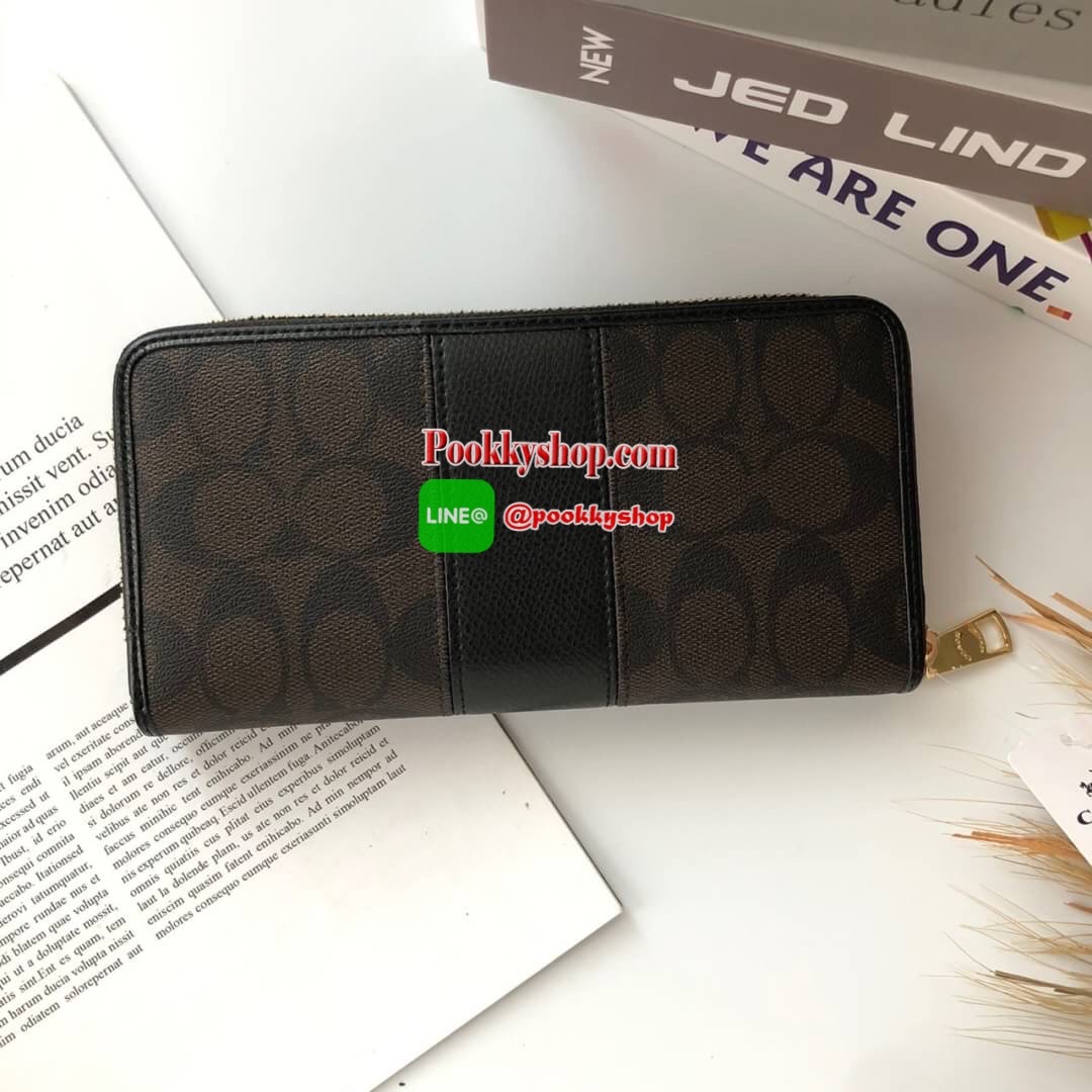 COACH Accordion Zip Wallet in Signature Coated Canvas with Leather กระเป๋าสตางค์ใบยาว เปิด-ปิดกระเป๋าด้วยซิปรอบ ด้านในมีช่องใส่บัตร ช่องใส่ธนบัตร และช่องซิปใส่เหรียญค่ะ