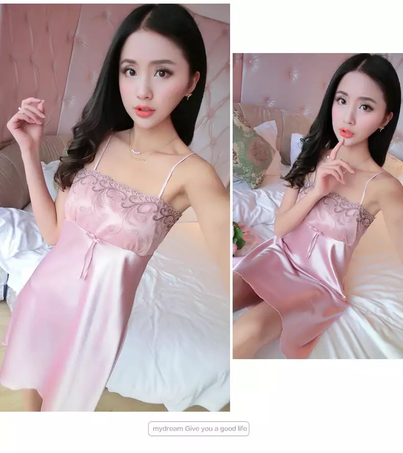 ชุดนอนเซ็กซี่ เซ็ท ชุดคลุมนอนซีทรู เกรดหรู เนื้อผ้าไหมเกรดพรีเมี่ยม ชมพูเบจม่วง แต่งลูกไม้ปัก งานสุดหรู