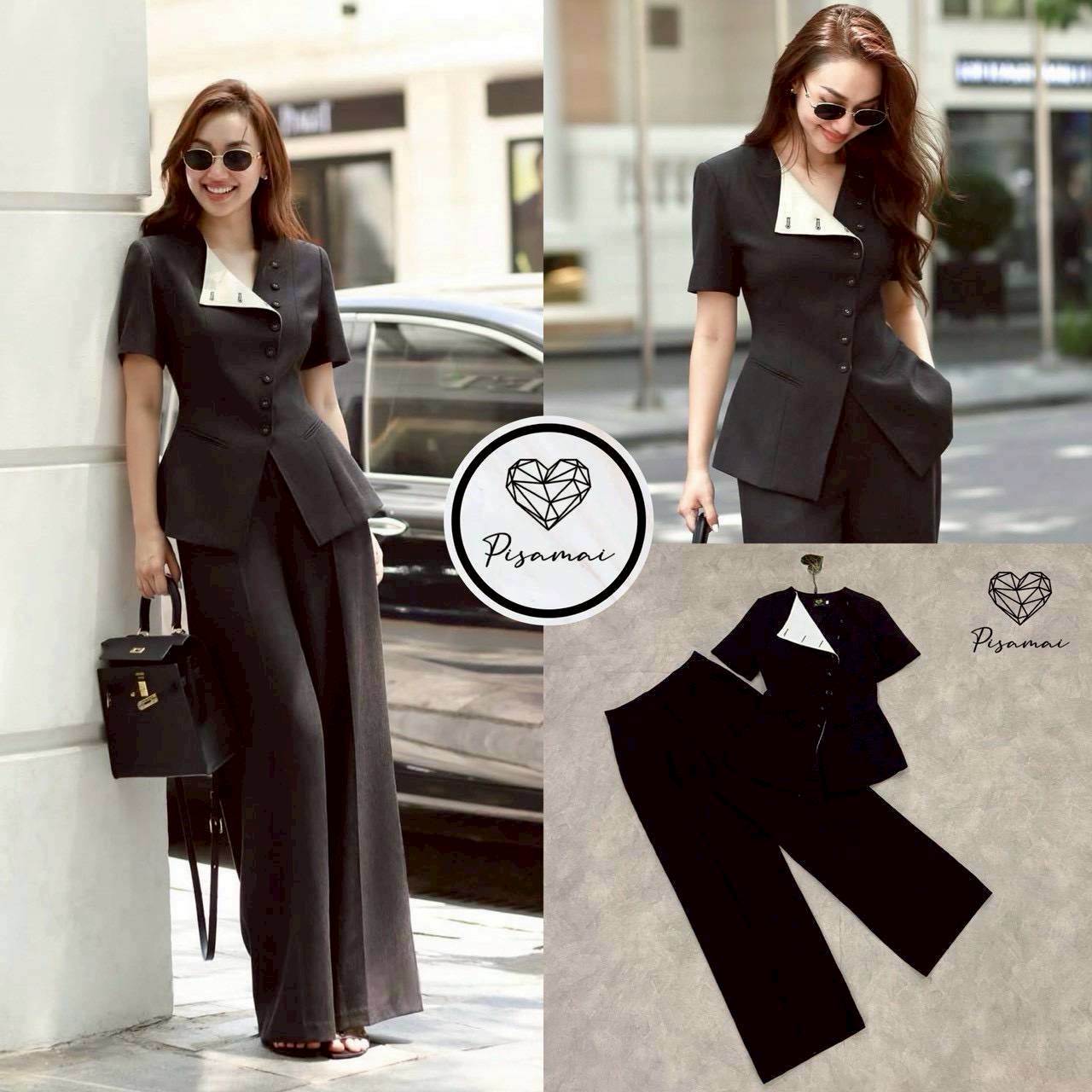 เซ็ตเสื้อมีแขนสีดำ ดีเท็ลแต่งกระดุม สามารถใส่ได้ถึง 2 แบบ มาคู่กางเกงขากระบอกตีเกร็ดยาวด้านหน้า สวย สง่า เฟียสๆ แกรมๆ ได้ไม่ซ้ำใคร ต้องมีเลยค่า