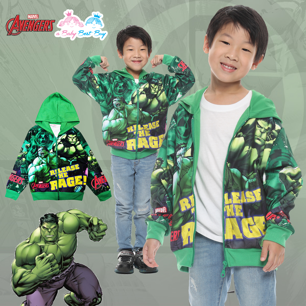 ฮ " ( Jacket The Hulk เสื้อกันหนาว เด็กผู้ชาย ลาย Super Hero The Hulk ยักษ์เขียว ใส่คลุมกันหนาว กันแดด สุดเท่ห์ ใส่สบาย ลิขสิทธิ์แท้ (ไซส์ S-M-L-XL )