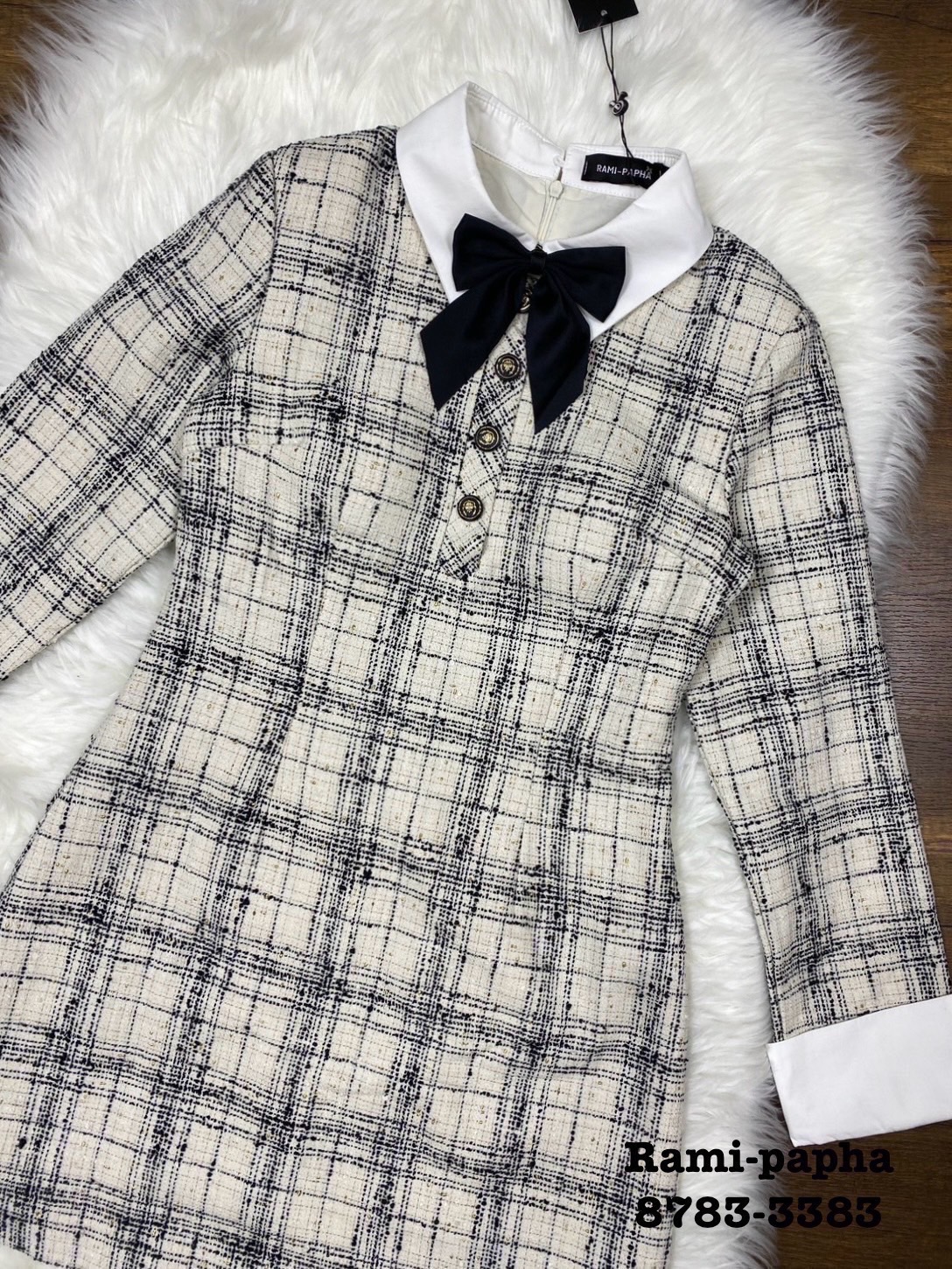 เดรสแฟชั่น เดรสคอปกเนื้อผ้าทวีตผสมดิ้นทองสวยหรูโดดเด่น เนื้อผ้าเกรดพรีเมี่ยม