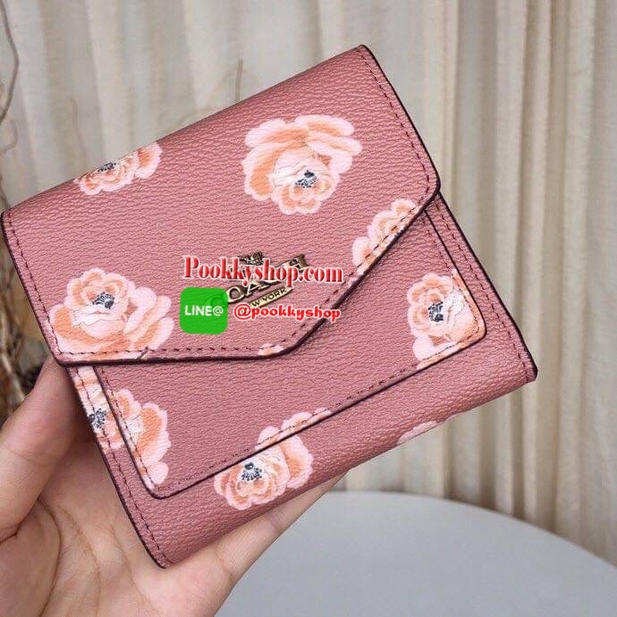 Coach Flower Triple Fold Short Clip Small Cute Ultra-practical 7 Cards Postpositioned with Small Change Pocket