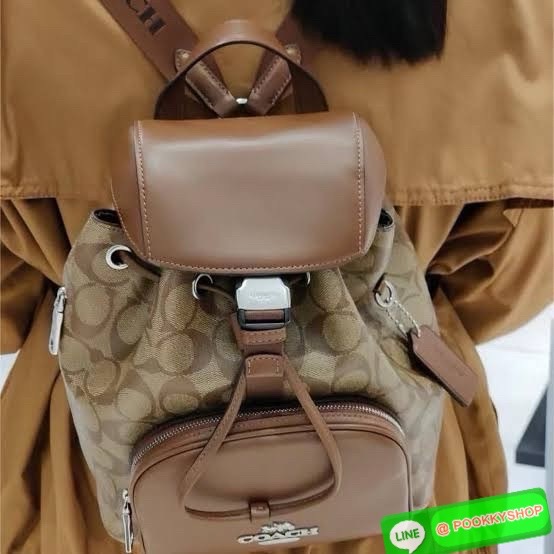 COACH PACE BACKPACK COACH CR100 | Refined calf leather | Inside zip and multifunction pockets | Drawstring and speedclip closures, fabric lining | Handle with 3" drop | Outside zip pocket | Outside zip access to interior |