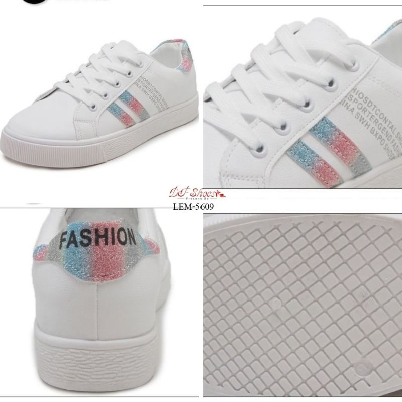 สินค้าพร้อมส่ง รองเท้าผ้าใบนำเข้า วัสดุผ้าหนัง PU ดีไซน์ด้านข้างตาดแถบเส้นกริตเตอร์ เล่นแสงเล็กน้อย แมทง่ายกับทุกชุดค่ะ