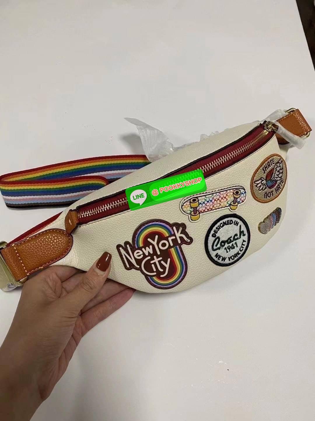 Coach Charter Belt Bag 7 Product Details Signature denim and refined calf leather Inside multifunction pocket Zip closure, fabric lining Adjustable strap for wear at waist