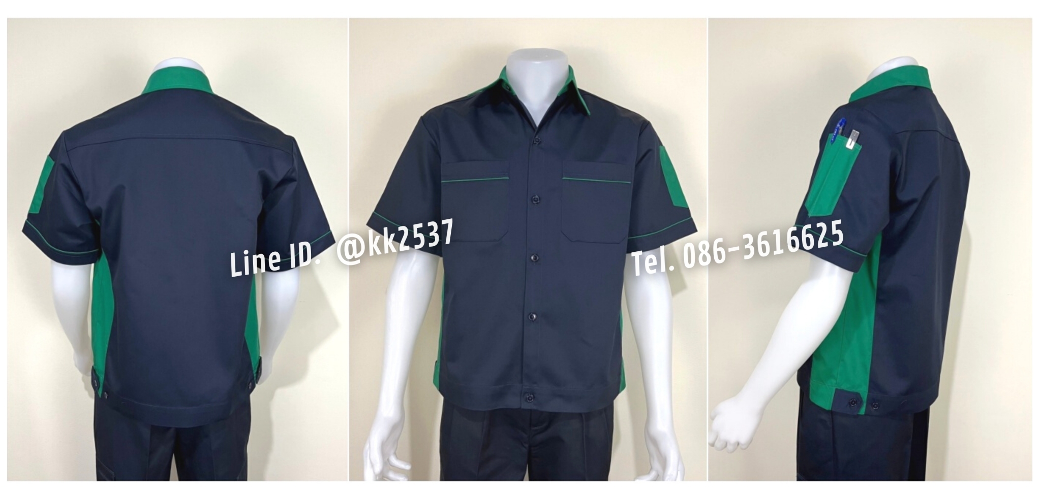 รหัส A 220 เสื้อช่างแขนสั้นแบบดำข้างเขียวแก่(สั่งตัด)