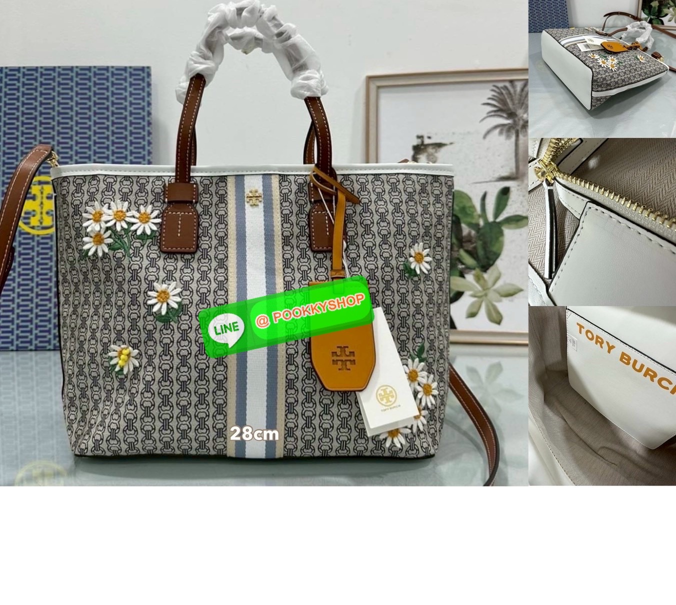🌼 Tory Burch Gemini Link Canvas Tote Small – ลายดอกไม้ปักสุดละมุนในโทนคลาสสิก น้ำหนักเบา ใบขนาดกำลังดี ใช้ได้ทุกวันทั้งถือและสะพาย 💼