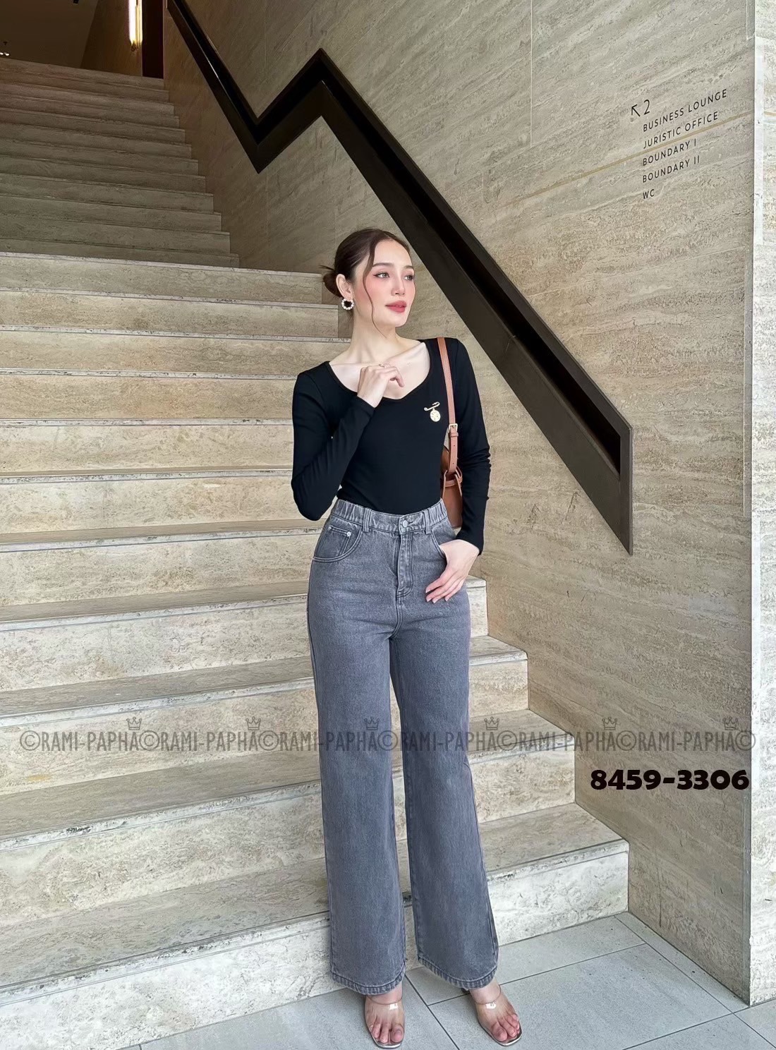 ชุดเซทแฟชั่น เสื้อ+ขายาว+เข็มกลัด Set.3ชิ้น เสื้อแขนยาวสีดำ เนื้อผ้าร่องยืดหยุ่นอย่างดีสวมใส่สบาย